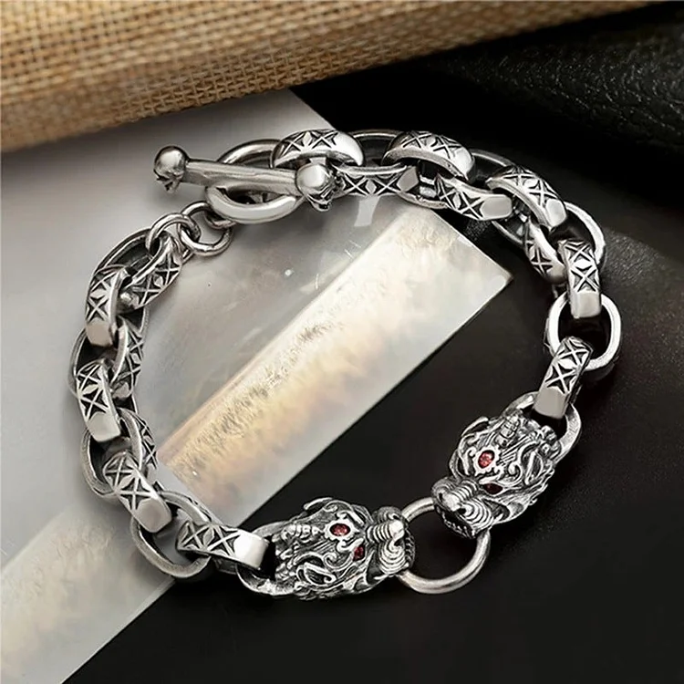 925 Sterling Silver Double Pixiu Domineer Bracelet