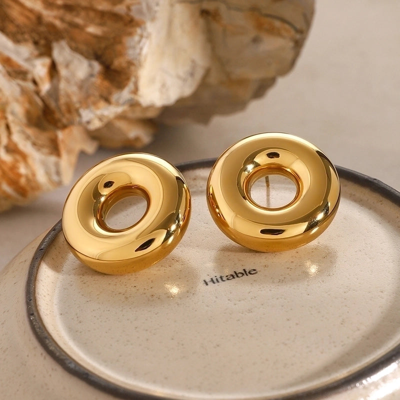1 Pair Minimalist Classic Style Circle Hollow Out 304 Stainless Steel Ear Studs