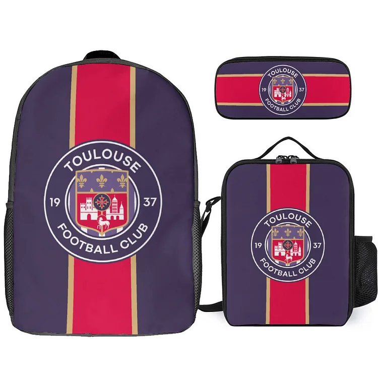 Toulouse FC Sac D'écolier Sac À Dos Sac À Lunch Sac À Crayons Combinaison Convenant Aux Élèves Du Primaire Et Du Secondaire