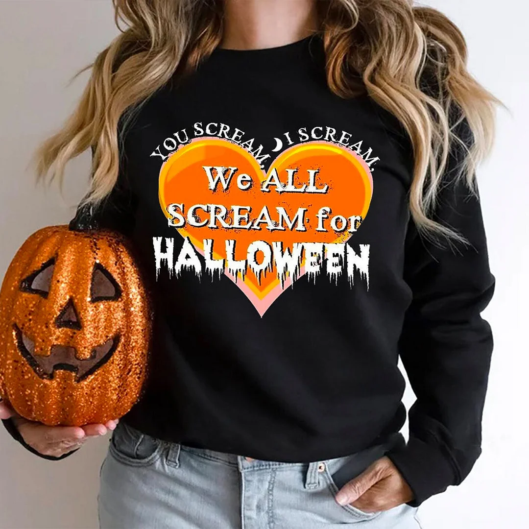 We All Scream For Halloween Heart Printed Sweatshirt