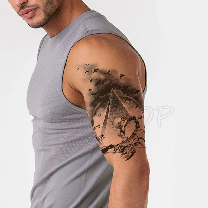 Temporary Tattoo Stickers Scorpion Pyramid Roman Bell Fake Tatto Waterproof Tatoo Back Leg Arm Belly Big Size for Women Men Girl