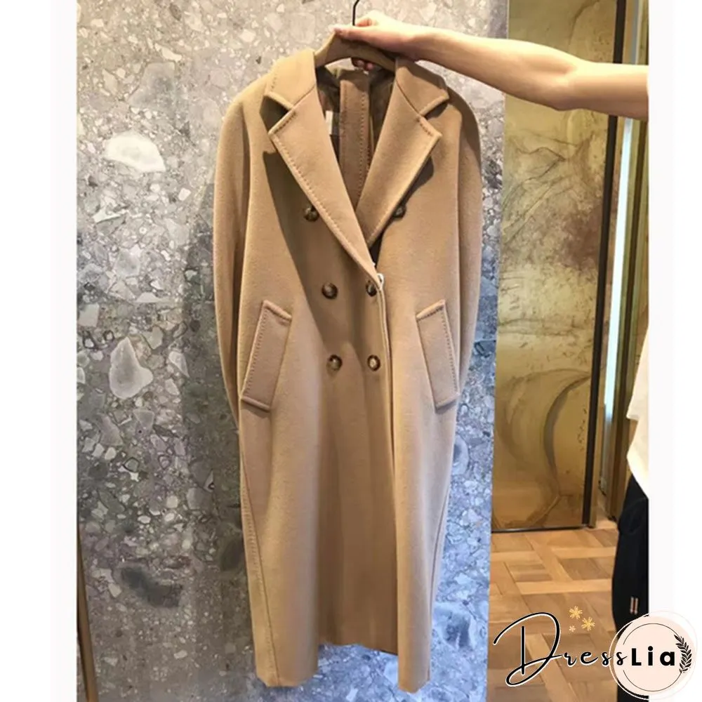 Double-breasted Double-sided Cashmere Coat Women's Long Wool Casual Coat