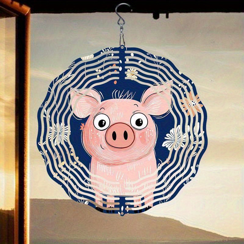 Tegooe Cute Pink Pig Wind Chime Dynamic Garden Sculpture IndoorOutdoor Decor Tegooe