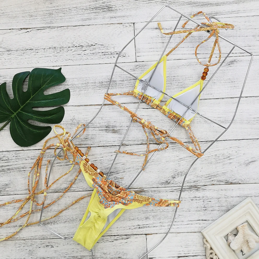 Uveng Printed Three-Point Bikini Strap-Dex-With-Wis-Skinny Sexy Split Swimsuit Woman 2025 New Mini Bikini