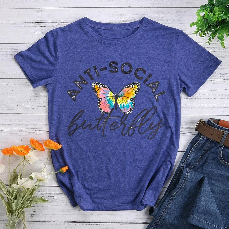 anti-social butterfly Round Neck T-shirt-0023472