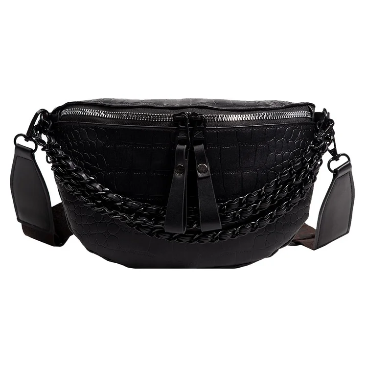 Fashion Alligator Leather Women Waist Bag Crossbody PU Phone Pack (Black)