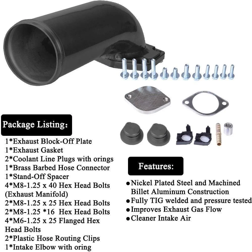 Garlaven for 6.4L Powerstroke EGR Valve Cooler Delete Kit High Flow Intake Elbow Fit