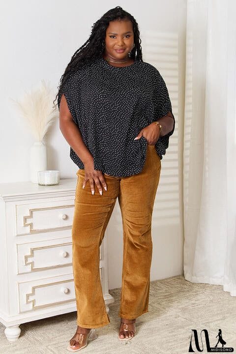 MidiSono - Double Take Printed Dolman Sleeve Round Neck Blouse