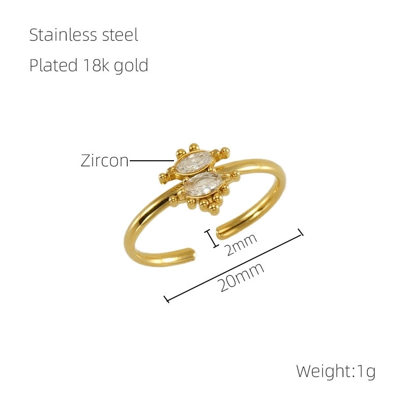 Casual Minimalist Leaves Heart Shape Crown 304 Stainless Steel Zircon 18K Gold Plated Inlay Open Rings