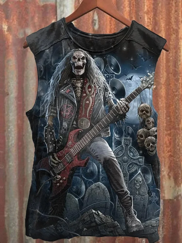 Halloween Rock Skull Print Unisex Vest