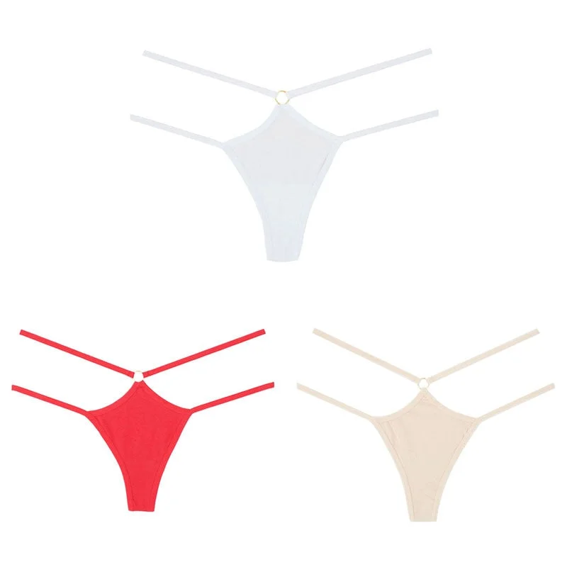 Sexy Women G-String Cotton Panties Lingerie Thin Strap Soft Breathable T back Female Low Rise Hollow Out Thong 3 Pcs Underwear