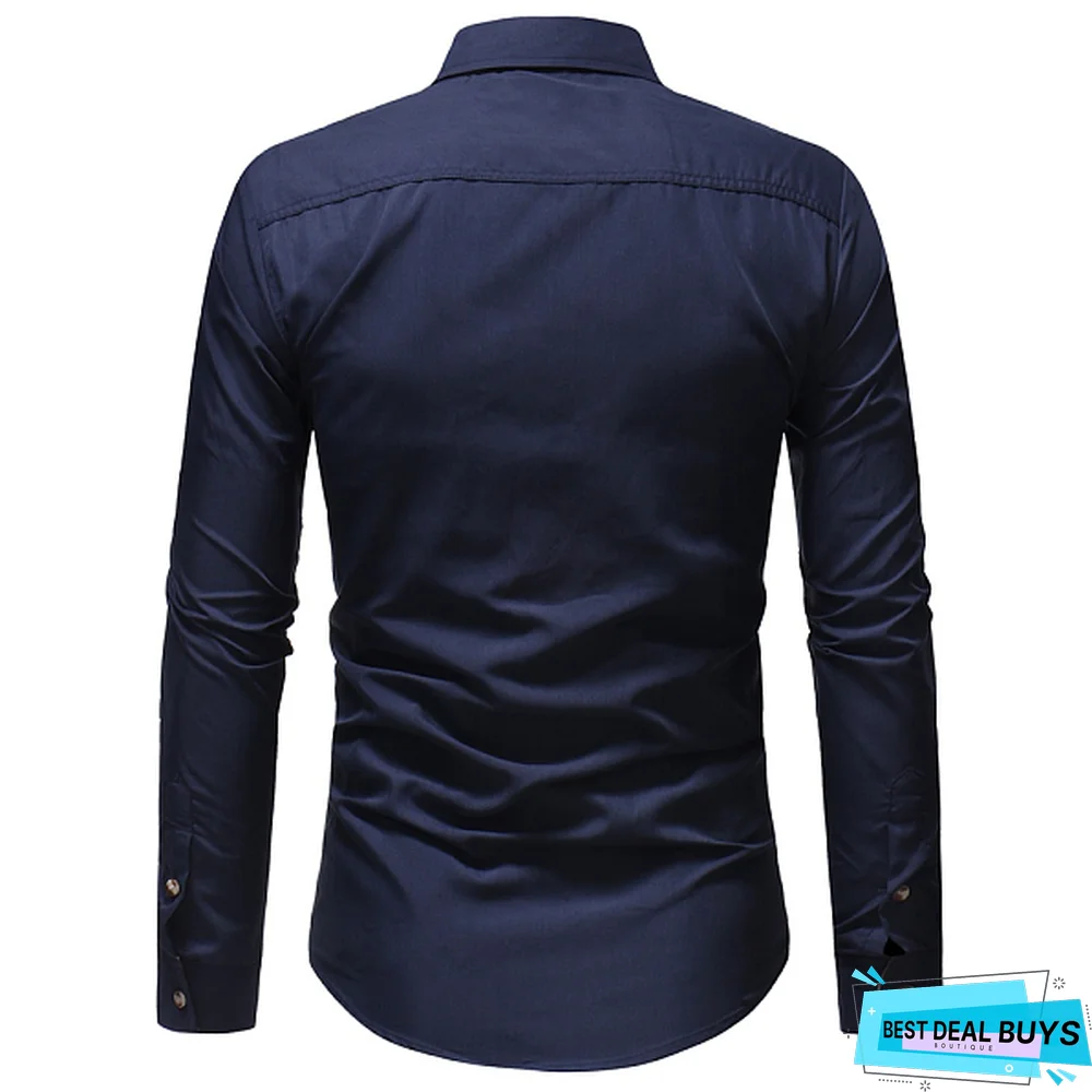 Men's Color Block Slim Long-Sleeves Business Shirts