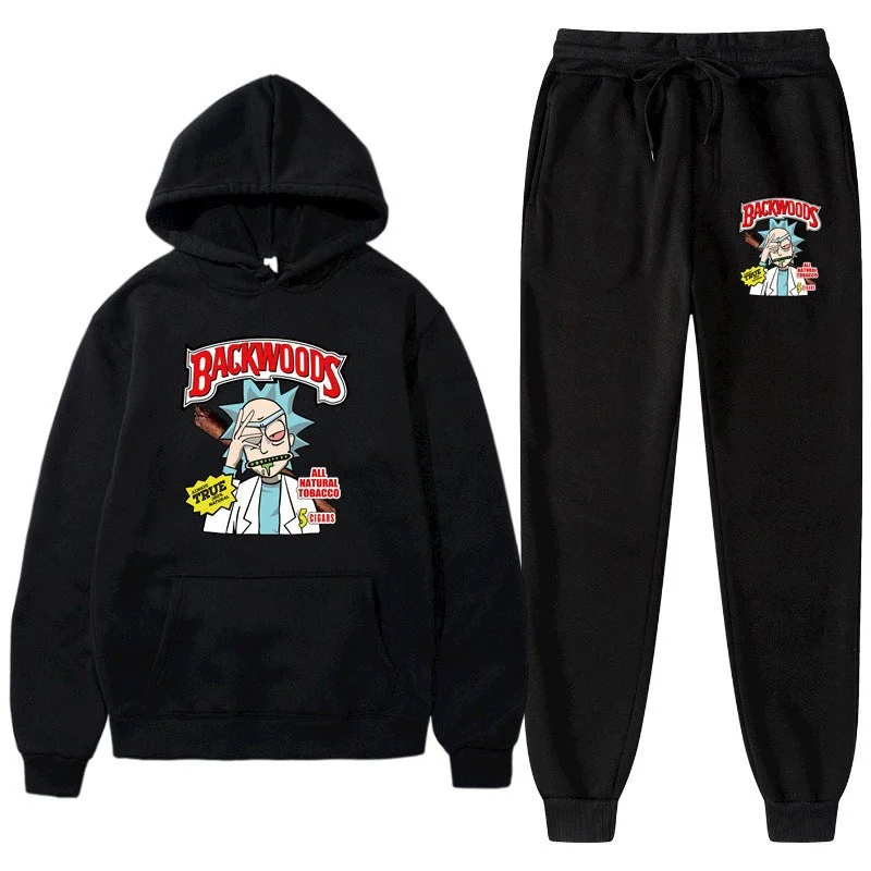 Rick and Morty Hoodie Cartoon Anime Backwoods Hoodie Pants Set