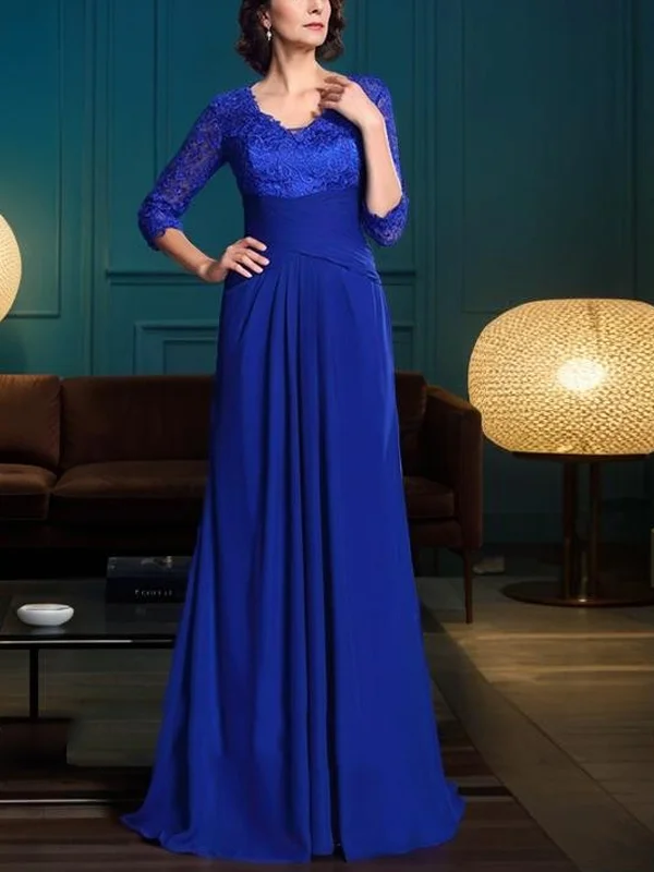 V-neck Lace Solid Color Maxi Dress