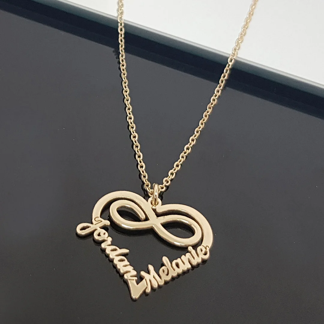 Custom 2 Name Necklace, Custom Heart Necklace, Couple Infinity Name Necklace, Mother's Day Necklace For Her