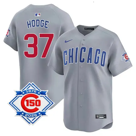Men's Chicago Cubs #37 Porter Hodge Grey Nike Road Vapor Limited 150th Anniversary Authentic Lettering Jersey