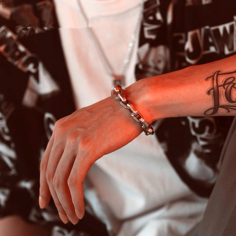 Titanium Steel Men’s Handmade Cuban Chain Square Chain Thick Stainless Steel Bracelet Metal Trendy Men’s And Women’s Bracelet