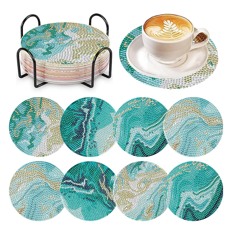 8 Pcs Colourful Holiday Wooden Diamond Painting Coasters Kits Kit with Holder