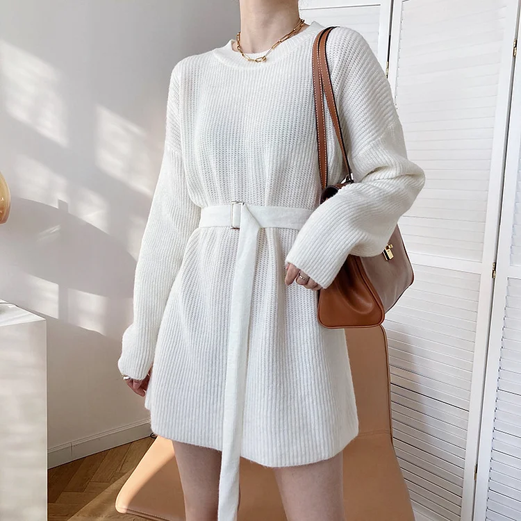 Classic Solid Color Thicken Knitted Mini Dress