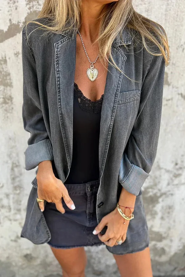 Fashionable Lapel Casual Loose Long Sleeve Denim Women Jacket