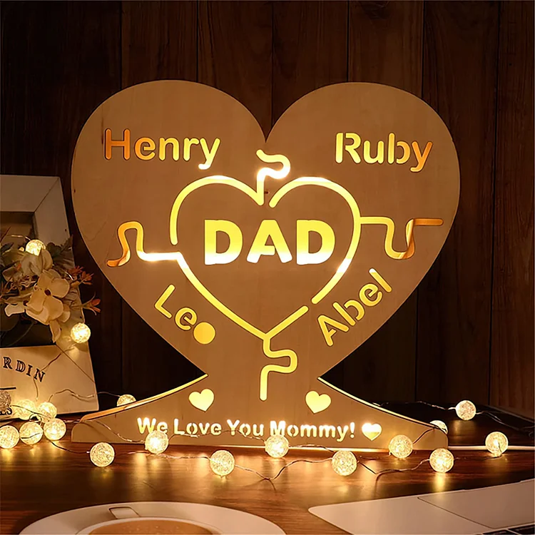 Personalized Names Wooden Hollow Heart LED Night Lights