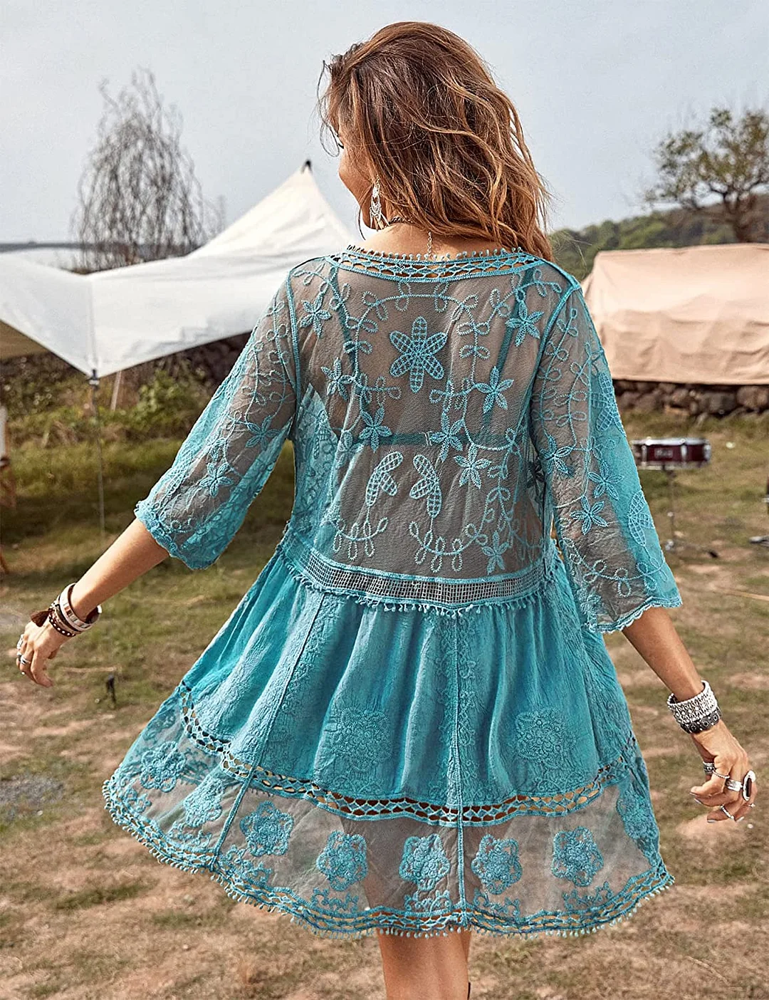 B2prity Women's Contrast Lace Bathing Suit Cover Up V-Neck Swimsuit Coverups Loose Swimwear Beach Dress Beachwear