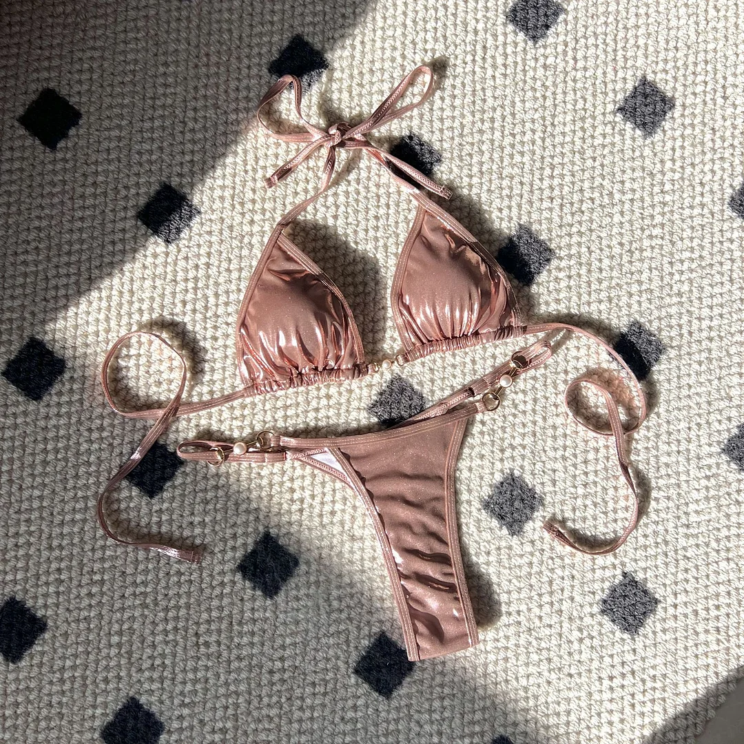 Uveng 2024 New Sexy Bright Pearl T-Dip Bikini Swimsuit Bikini