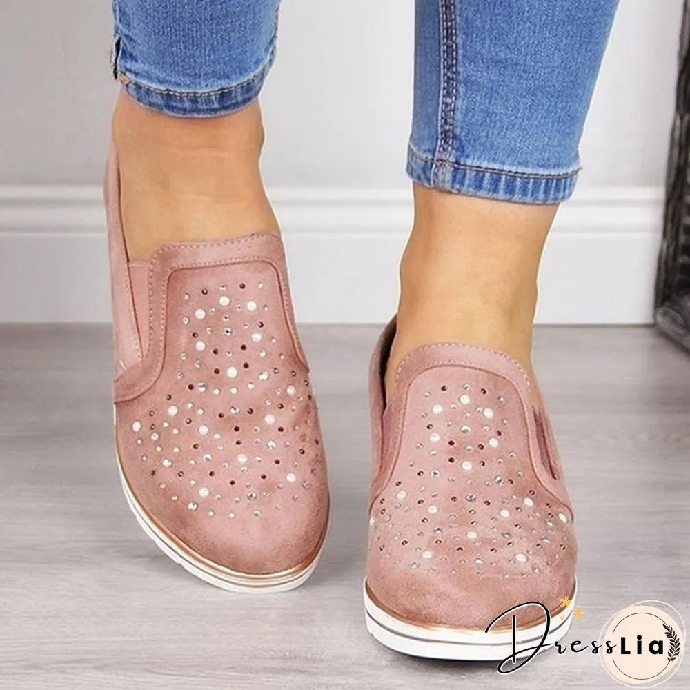 Women Casual Thick Sole Single Shoes Rhinestones Sandals Breathable Wedge Shoes