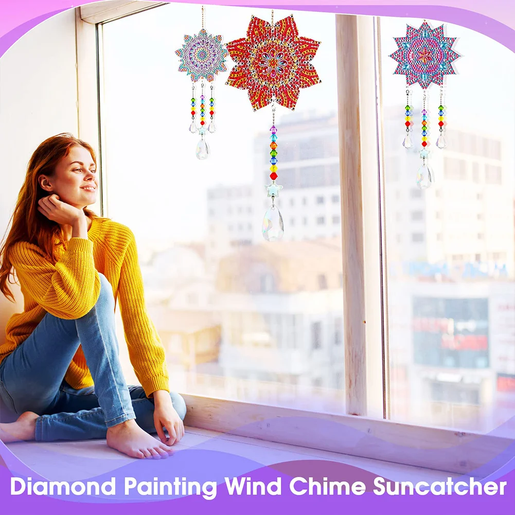 3pcs DIY Mandala Suncatcher Double Sided Diamond Painting Art Pendant