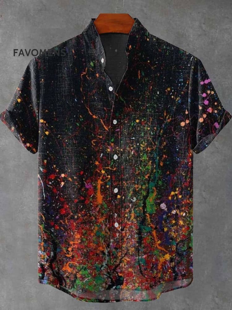 Vintage Color Paint Splash Ink Art Print Casual 100% Cotton Shirt Multicolor / S