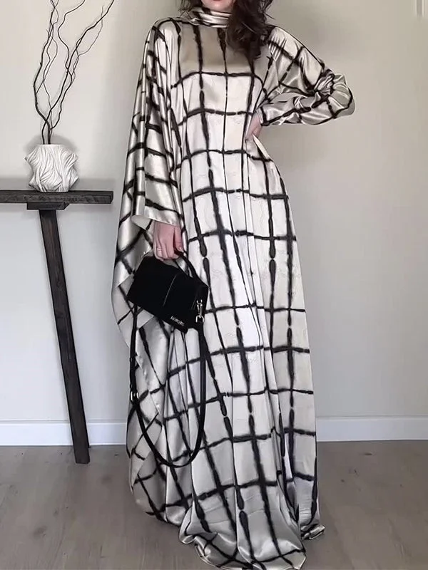 Style & Comfort for Mature Women Women's Long Sleeve Scoop Neck Plaid Printed Maxi Dress
