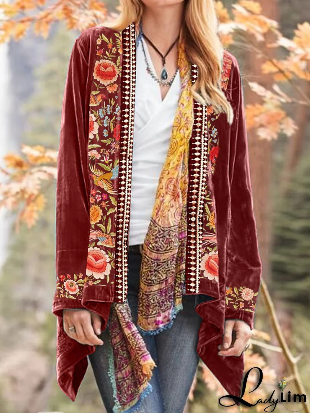 UR Boho Floral Pattern Open Front Cardigan