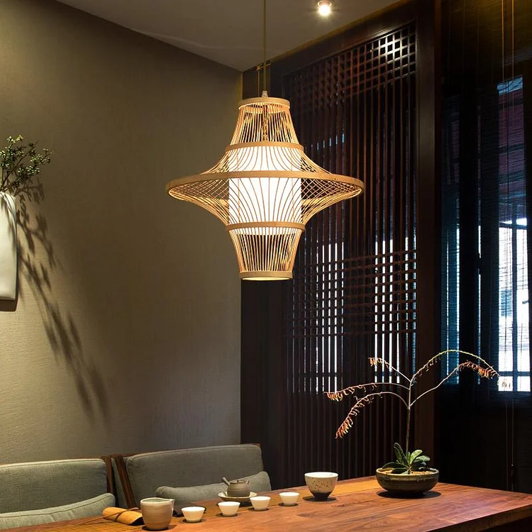 Two Cones Burlywood Colored Farmhouse Pendant Lighting Bamboo Pendant Light - Appledas