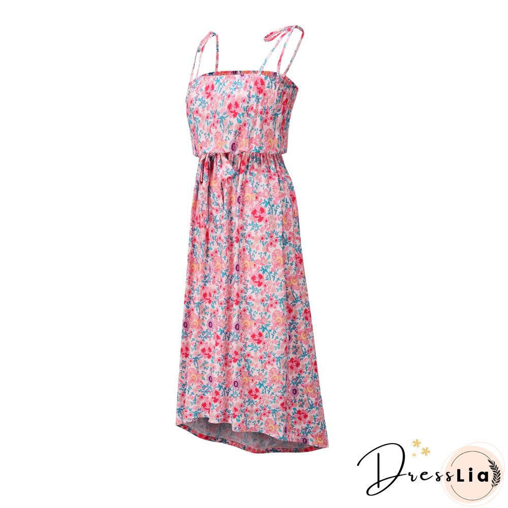 Adjustable Spaghetti Strap Floral Tie Front Sleeveless Maxi Dress