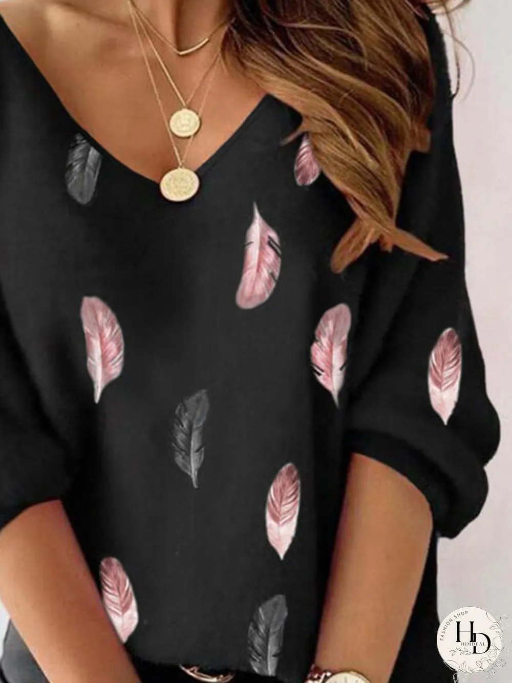 Black Casual Printed Long Sleeve Tops
