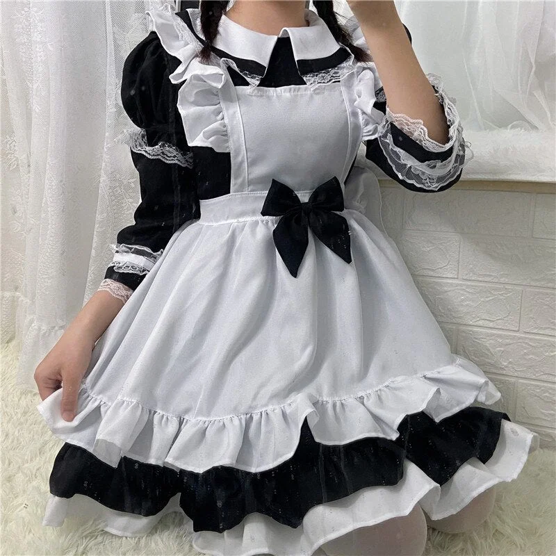 Women Ladies Fashion Short Sleeve Doll Collar Retro Maid Dress Cute French Maid Outfit Cosplay Costume lolita style alice dress