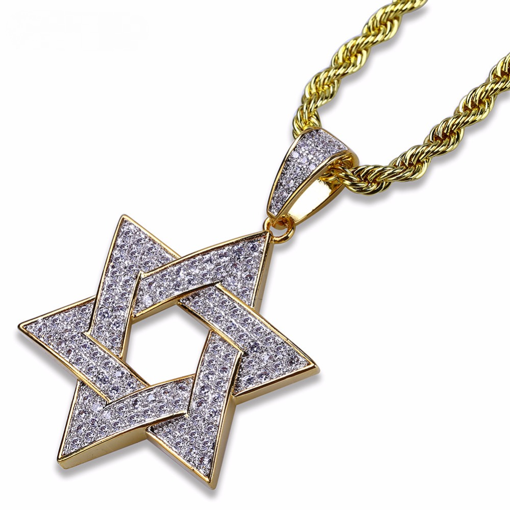 Iced Out Star Of David Bling Pendant Necklace-VESSFUL