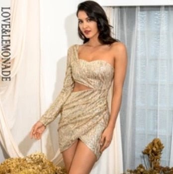 Sexy Green Cut Out Single Sleeve Glitter Glue Bead Material Bodycon Party Dress LM81650 - BlackFridayBuys