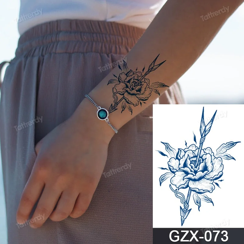 Juice Ink Natural Tattoo Water Transer Long Lasting Blue Semi-permanent Temporary Tattoos Small Hand Sleeve Armband Painting