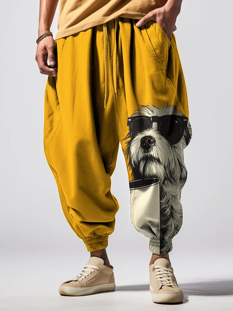 Men's Sunglasses Dog Drinking Print Loose Drawstring Waist Sweatpants