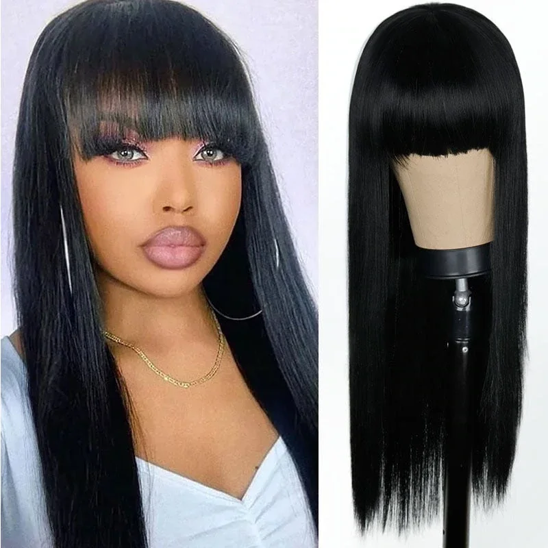Women's Black Long Straight Hair Fluffy Natural Chemical Fiber Wig