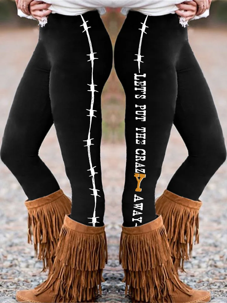 Western Wire Put Crazy Away Print Cozy Leggings