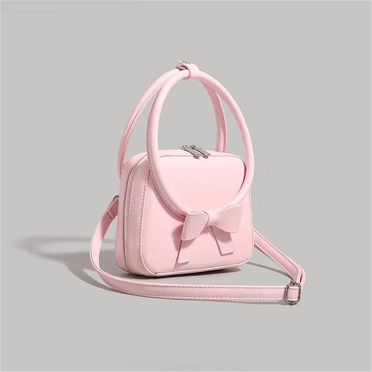 Pink Bowknot Leather Shoulder Bag