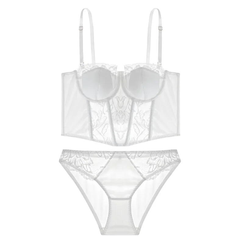 Billionm Sexy Silk Splicing Bra Set Women Lace Embroidery Steel Widen Shapewear French Black Underwear Convertible Straps Brassiere