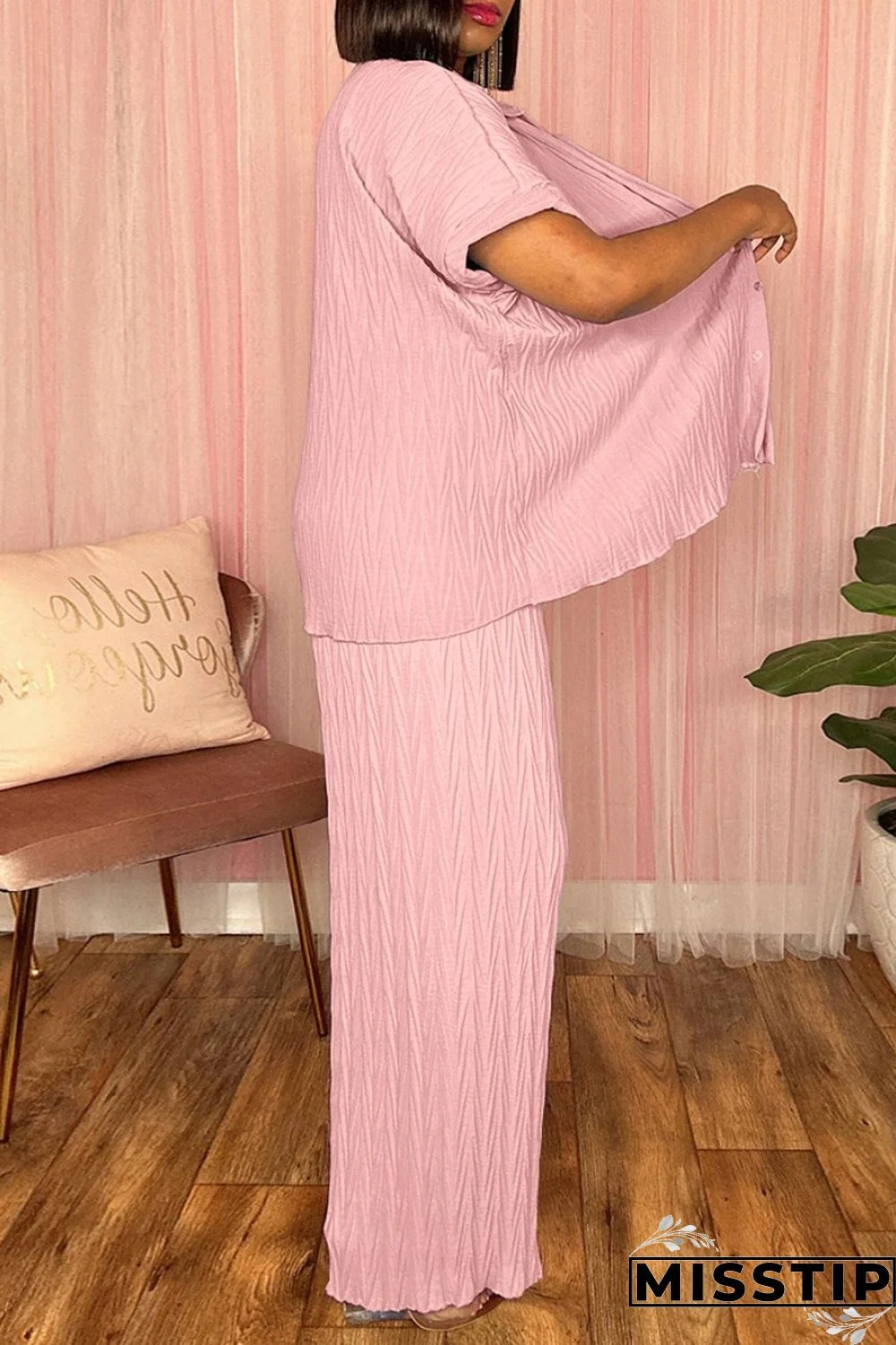 Black Casual Solid Basic Turndown Collar Short Sleeve Two Pieces