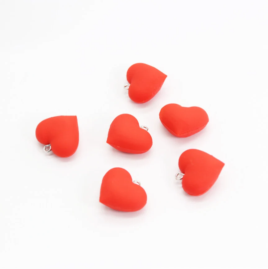 10pcs Heart Charms,Cartoon Hearts Shape Beads Charm,Rubber Red Hearts Charms Pendant DIY Earring Necklace Making