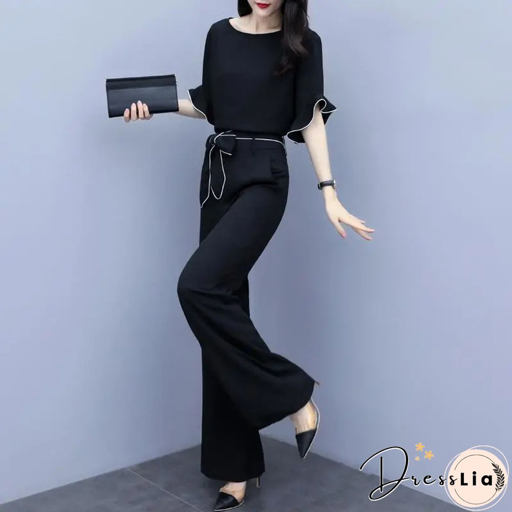 Leisure Sweat Suits Women Matching Summer New Fat Sister Loose Foreign Style Top Wide Leg Pants Two Piece Set Plus Size Clothing