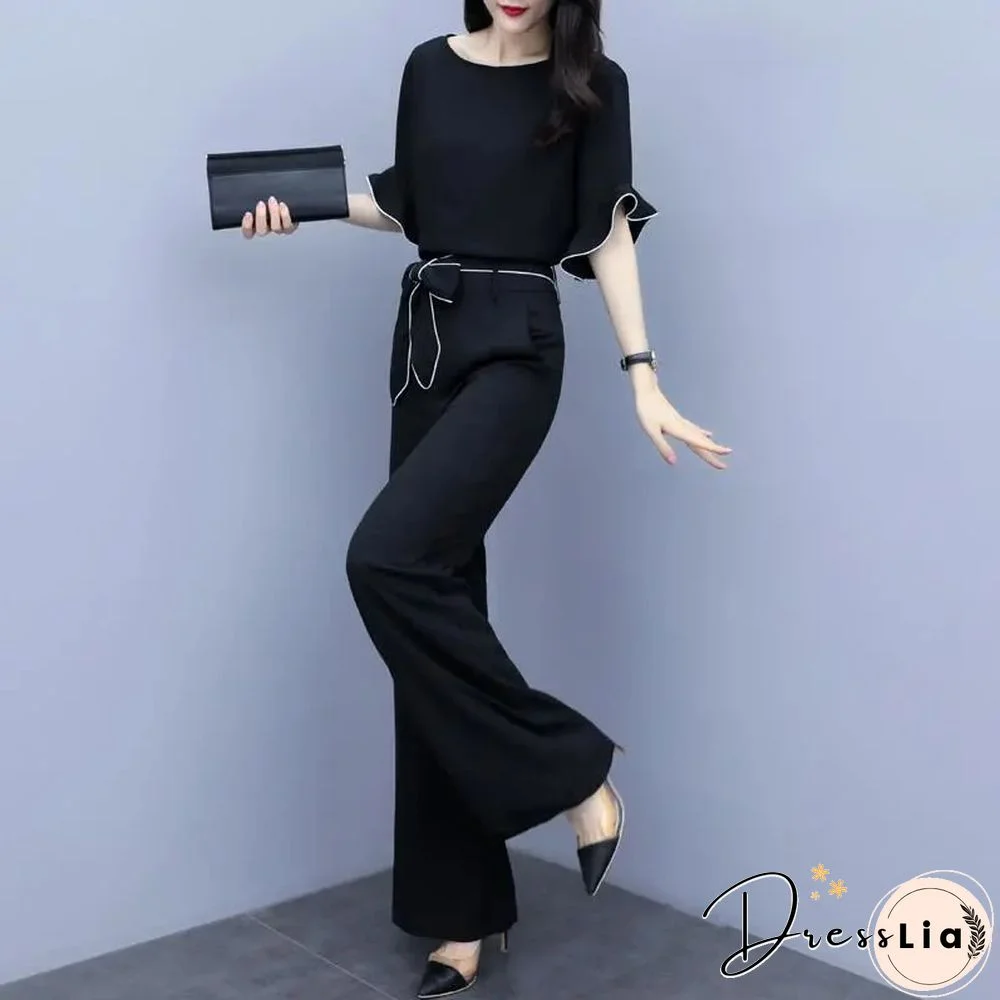 Leisure Sweat Suits Women Matching Summer New Fat Sister Loose Foreign Style Top Wide Leg Pants Two Piece Set Plus Size Clothing