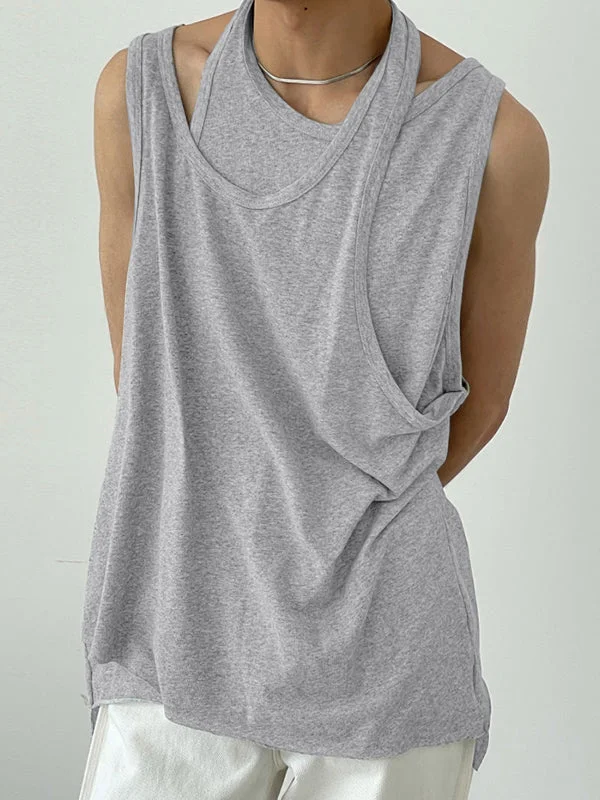Aonga - Mens Patchwork Halterneck Knit Sleeveless T-shirtI