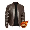 Men's Faux Leather Bomber Jacket Casual Slim Fit Zip Up Biker Coat Outerwear by Inlyline